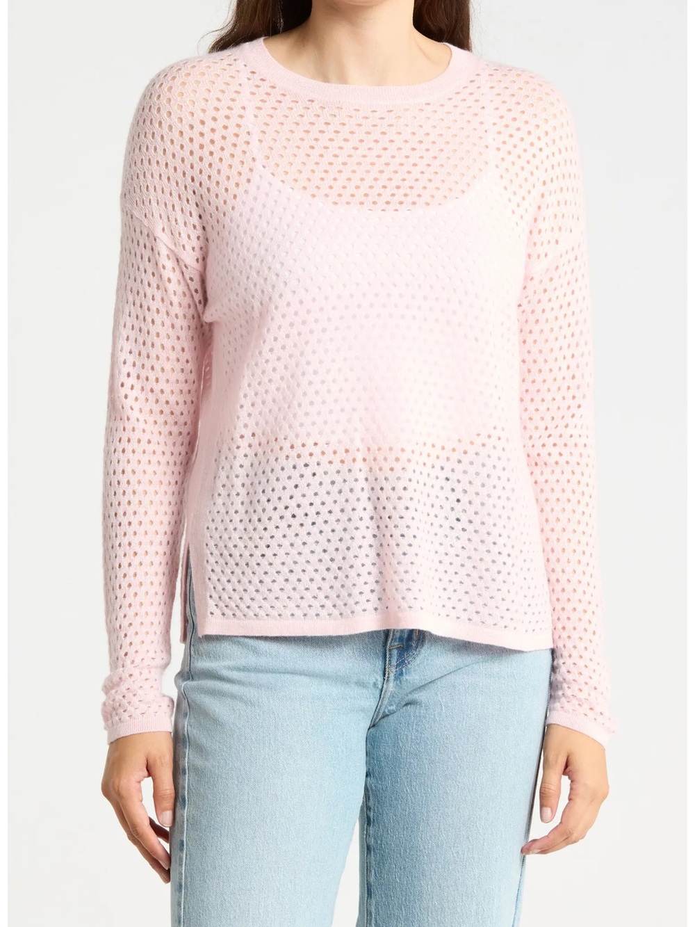 J. MCLAUGHLIN- Philomena Open Knit Cashmere Sweater Pink Size S